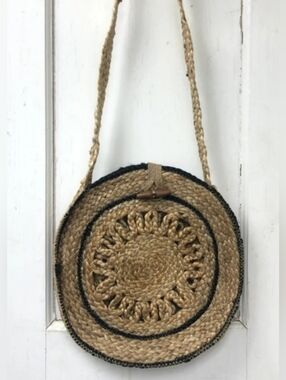Round Jute Crossbody Bag